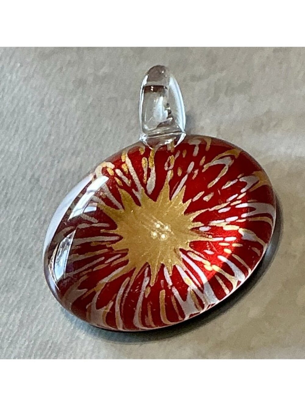 Vintage Modernist Pendant Handmade Glass Abstract Orange Red Yellow Sunburst